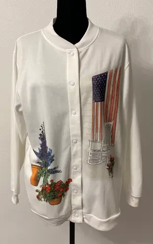 Blair American Flag Front Porch Flower Garden Rocking Chair Snap Front Jacket M