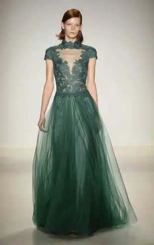 Tadashi Shoji NWT TOO Goldeneye Gown in Cedar Nude Tulle Mesh Dress 14Q