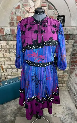 dress fit and flare floral ruffles swing skirt purple maroon Blue Size L