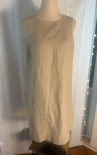 Samantha Taylor 100% Linen Beige Sleeveless Shift Dress & Jacket Set Size 10 Tan