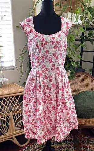 Vintage 80s/90s Honors Intimates Floral Drop Waist Back Button Sleeveless Dress White Size L