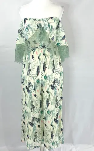 Foxiedox New Lace Ruffle Printed Cropped Strapless Jumpsuit Green Petite Size XS