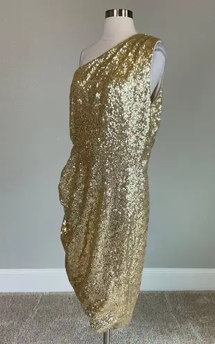 BCBGMAXAZRIA  Women's Cocktail Dress Size Medium Gold Sequin One Shoulder Sheath