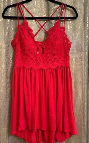 Zenana Outfitters Bright Red Crochet Cami Lace Bralette Mini Dress/Top 2X NWT