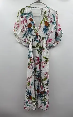 Blue Island Pink and Blue Ruffled Tiered Maxi Dress