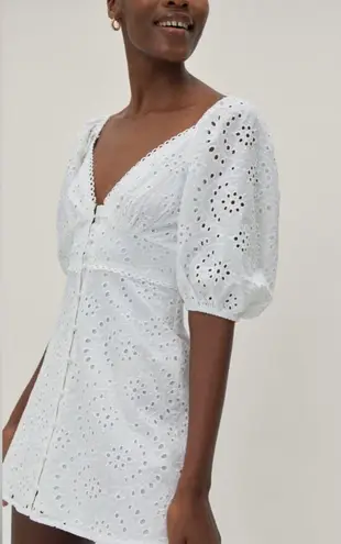 Nasty Gal NWT  Broderie Button Through Mini Dress - White - 4