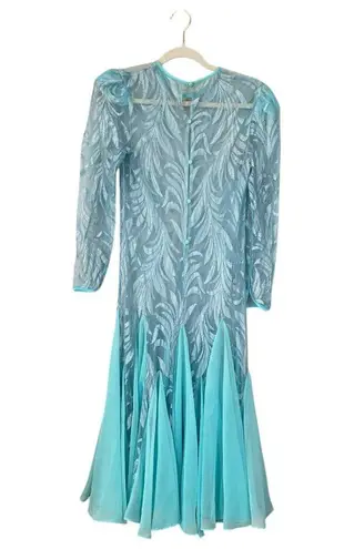 Vintage Robin's Egg Blue Evening Dress Overlay Sheer Mesh Flowy Ethereal Size 6