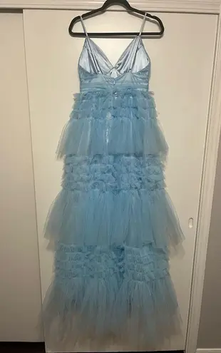 LULU’S Gorgeous Statement Blue Tulle Tiered Ruffled Maxi Dress