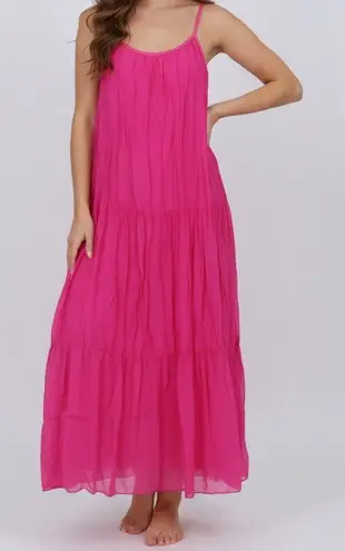 Bellambra Made in Italy Fuchsia Silk Blend Tiered Maxi Dress Size M Pink Size M