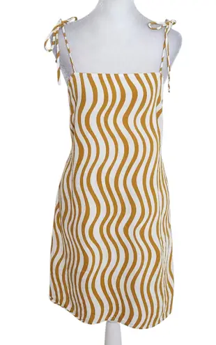 Future Collective Alani Noelle Wave Pattern Mini Dress Size Small Linen Blend White