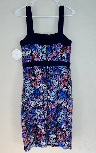 Paper Dolls NWT Navy Printed Square Neck Lace Side Slit Dress