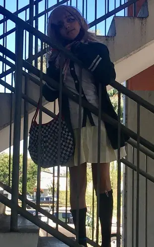 CHIAKI NANAMI Cosplay Anime Costume Jacket & Skirt EUC S w/ Pink Wig & Hair Clip Green