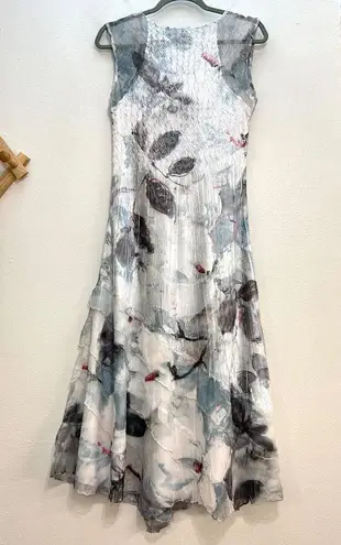 Komarov Floral Charmeuse & Chiffon Tiered Ruffle Dress Size M