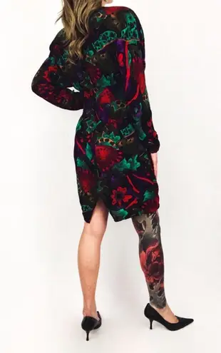 Vintage Patterned Dress with Draped Skirt | Size M Purple Size M