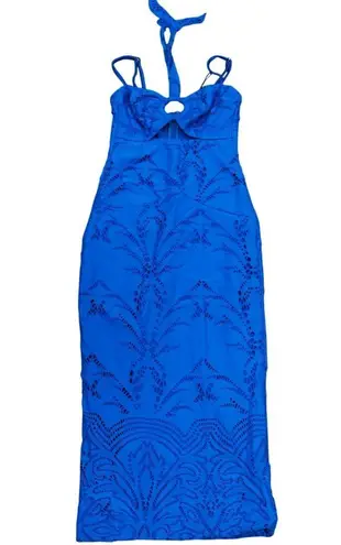 PATBO ROYAL BLUE STRETCH JACQUARD HALTER CUT OUT MIDI DRESS SZ 4