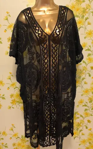 Floral mesh bikini coverup in black size M/L Size M