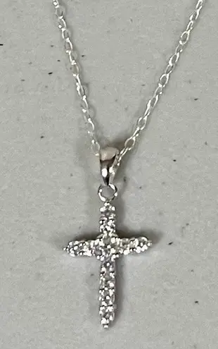 Sterling Silver Diamond Cross Pendant Charm Necklace Choker Jewelry 🩶