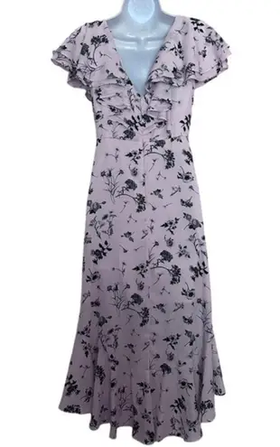 Aidan Mattox pink floral High Low Ruffled Chiffon dress size 0