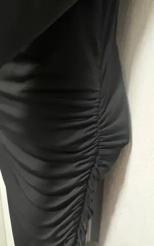 Bisou Bisou Black Helena Rouched Mock Neck Midi Dress