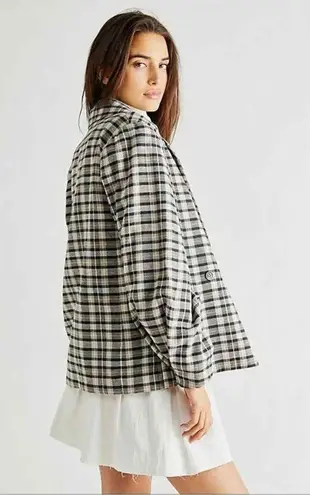 Free People  Luminary Plaid Flannel Oversized Blazer Neutral Tan Small