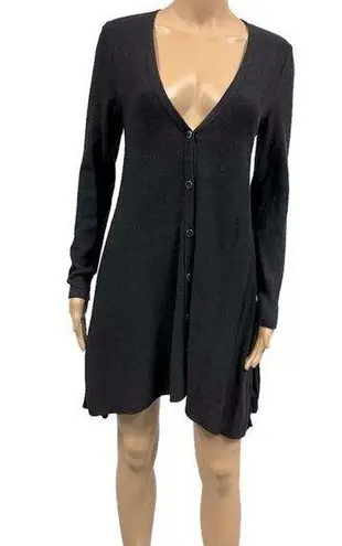 Alfani  Black Knit V Neck Button Down Cardigan Duster Tunic Long Sleeve Womens S