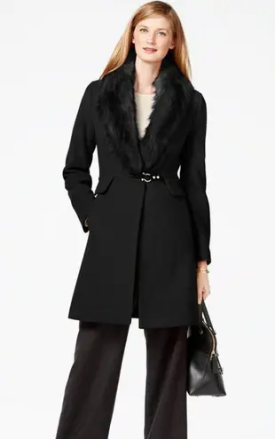 Ivanka Trump Single Breasted Wool Cashmere Coat Removable Faux Fur Collar sz 16