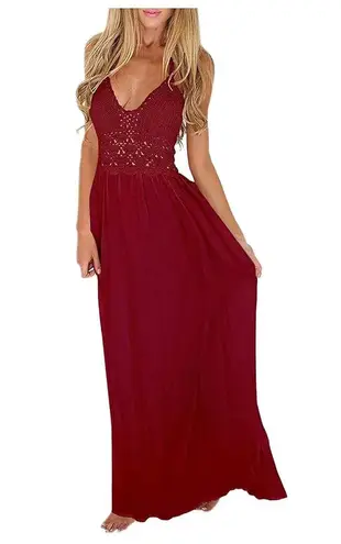 LILBETTER XS Red Wine Burgundy Crochet Lace Maxi Halter Neck Backless Dress NWT