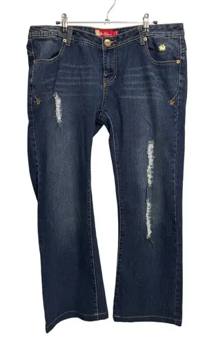 Apple Bottoms Jeans Womens 13/14 Dark Wash Blue Bootcut Distressed Low Rise Y2K - Image 1