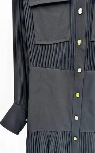 Proenza Schouler Black Paneled Crepe Pleated Chiffon Maxi Dress 0