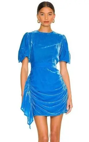 Rhode Pia Draped Velvet Mini Dress In Turquoise Size XS Sleeveless Blue