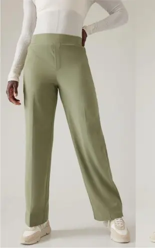 Athleta Brooklyn heights high rise wide leg trouser eucalyptus olive green sz 22