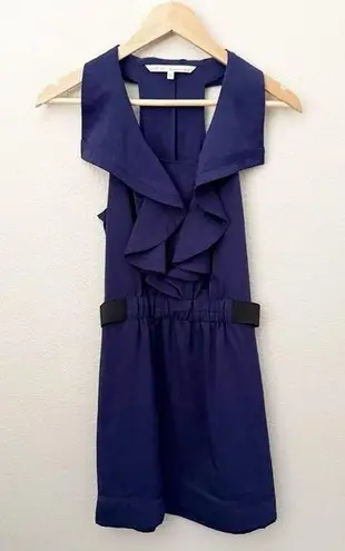 RACHEL ROY | Ruffle Front Black Elastic Waist Navy Blue Dress Racer Back | Small