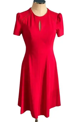 Tommy Hilfiger Red Scuba Crepe Keyhole Short Sleeve A-Line Knee Length Dress 4