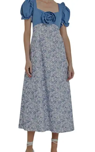 English Factory new large denim combo foral print maxi dress D4 3033