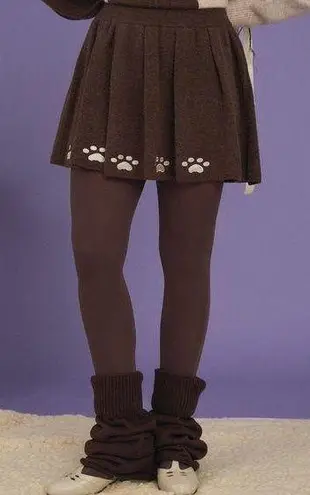 Kina and Tam The Paws Pleat Skirt Brown Dog Paw Wool Blend Womens Size XXL