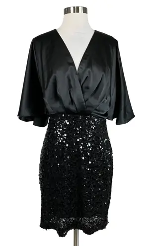 Eliza J Satin and Sequined Mini Sheath Sparkly Cocktail Party Dress Black Size 6