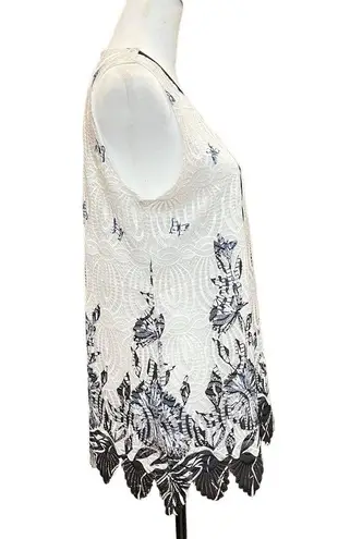 Kamana Butterfly Lace Sleeveless Tunic Blouse Lace Up Neck White Black Size M Size M