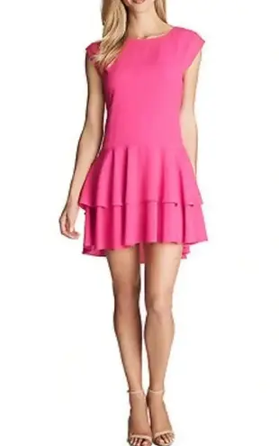 CeCe Cynthia Steffe Pink Lily Tiered Ruffle Drop Waist cap sleeve Party Dress