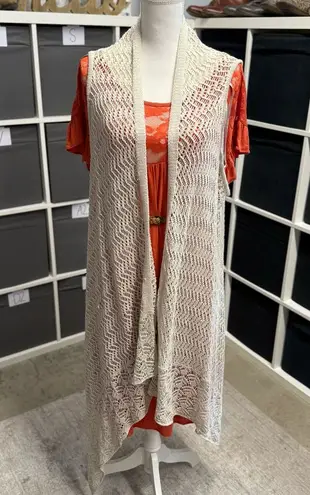 Unbranded Cream Crochet Open Knit Duster Waterfall Cardigan Vest Tan Size L