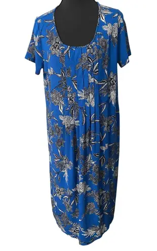 J. Jill Wearever Collection Blue Floral Midi Dress Women’s Small Short Sleeve