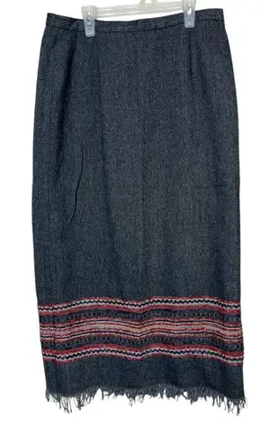 Sag Harbor Wool Blend Womens Blanket Maxi Skirt with Fringe Size 12