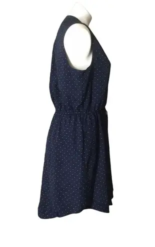 Maison Jules Mandarin Collar Blue & White Micro Polka Dot Shift Dress