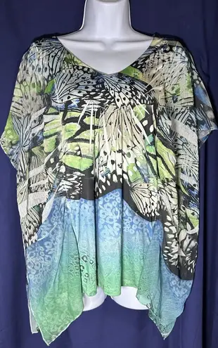 Style & Co. Women's Boho Top Sz PL Animal Print Batwing Bedazzled Blouse SizeM Size M