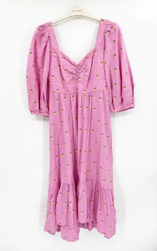 Farm Rio Embroidered Pineapples Pink Midi Dress Size Small NWT