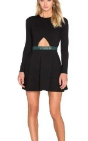 NBD Revolve  x Naven Twins Long Sleeve Skater Mini Dress Cut Out Green Belt Small