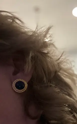 Napier Vintage Clip On Screw Back Earrings Gold Tone Rope Frame Blue Cabochons