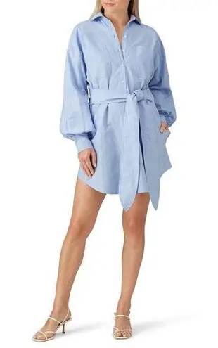 RTR Marissa Webb Emmerson Blue Long Sleeve Tie Waist Shirt Mini Dress Size Large