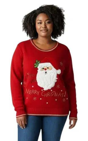 White Stag XL Christmas Sweater Santa Embroidered Merry Red Gold Ugly 1107