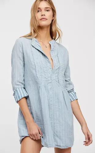 CP Shades Free People x Yoko Blue Striped Long Sleeve Tunic Shirt Dress Small