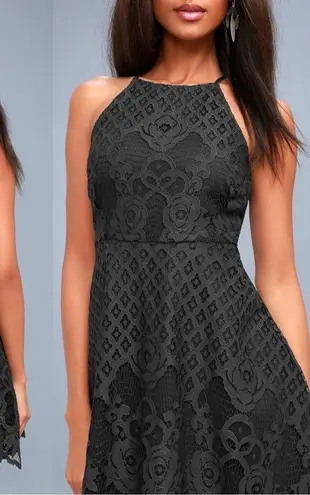 Black Swan • Charlotte Lace Skater Dress mini apron neck crochet Charcoal Grey